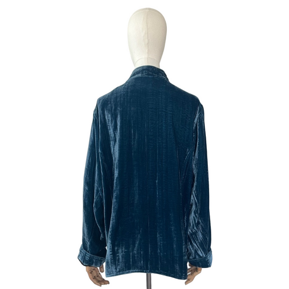 Chico’s Blazer Silk Rayon Blend Crushed Velvet Blue Vanity Size 3 - Picture 2 of 10